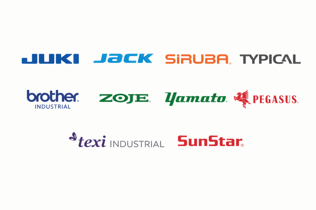 Marki maszyn krawieckich i przemysłowych serwisowanych przez mechanika – Juki, Jack, Siruba, Typical, Pegasus, Brother Industrial, Zoje, Yamato, Texi, Sunstar